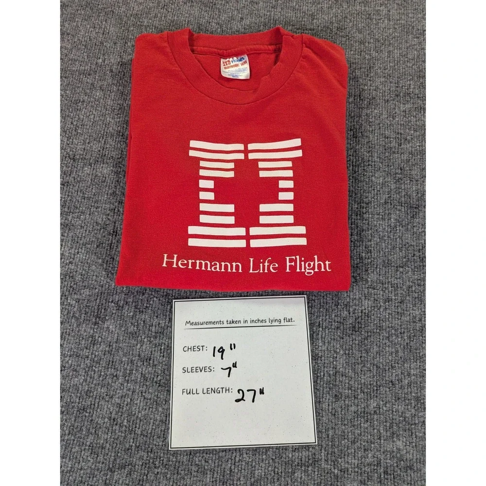 Vintage Y2K Rare Hanes Hermann Life Flight T Shirt Red Single Stitch Houston M